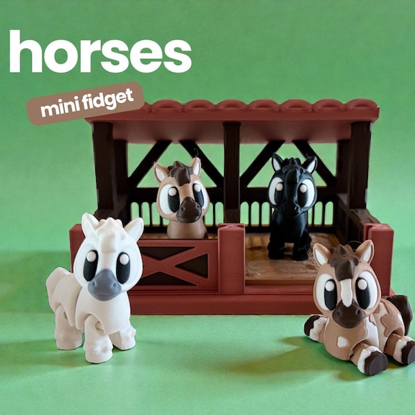 3D Printed Horse Fidget Toy | Articulated Equine Figure & Horse Stable Habitat