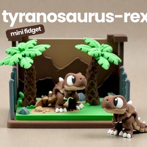 Jouet agité T-Rex imprimé en 3D | Figurine articulée de dinosaure et habitat jurrasique