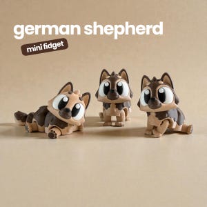 Figura articulada de perro con forma de pastor alemán impresa en 3D
