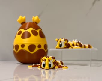 Dragão de Mel Flexível e Ovo | Brinquedo Anti-Stress Articulado em 3D - Presente Ideal para Presente