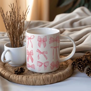 Pink Ribbon Mug, Cute Pink Mug, Girly Coffee Mug, Aesthetic Coffee Mug, Elegant bow-Themed Ceramic Mug, Girly Birthday Gift, Gift For Her