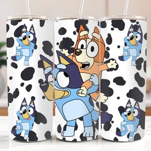 Funny Bluey And Bingo Tumbler, Skinny Tumbler Cup with Straw & Lid, 20oz Stainless Steel Tumbler, Bluey Family Gift, Bluey Christmas Gifts