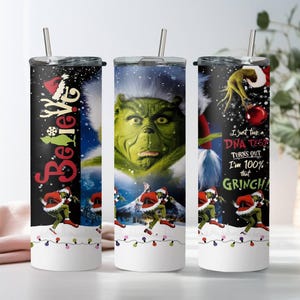 Believe Grinch Skinny Tumbler, I Just Took A Dna Test Turns Out I&#39;m %100 That Grinch, Stainless Steel Skinny Tumbler Cup with Straw & Lid