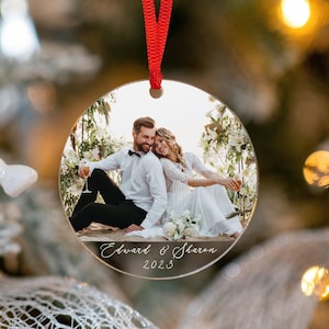 Custom Photo Ornament, Wedding Ornament, Personalized Newlywed Ornament, Engagement Gift, Couples Gift Ornament, Engagement Photo Ornament