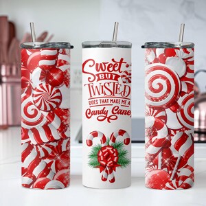 Candy Cane Skinny Tumbler, Sweet But Twisted, Vibrant Christmas Tumbler, 20oz Stainless Steel Tumbler Cup with Straw & Lid, Christmas Gift