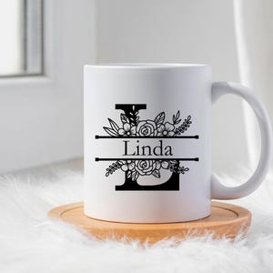 Floral Monogrammed Coffee Mug, Custom Name Mug, Ceramic Coffee Mug, Personalized Mug, Custom Gift Ideas, Birthday Gift, Holiday Mug Gift