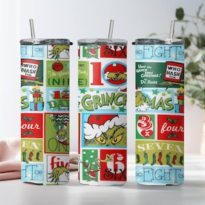 Merry Grinchmas Skinny Tumbler, Christmas Gift Tumbler, Stainless Steel Skinny Tumbler Cup with Straw & Lid, Grinch Xmas Gift, Xmas Tumbler