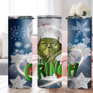 The Grinch Skinny Tumbler, Stainless Steel Tumbler Cup with Straw & Lid, Christmas Gift Tumbler, Grinch Xmas Gift, 20oz Skinny Tumbler