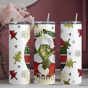 Merry Grinchmas Skinny Tumbler, Christmas Gift Tumbler, Skinny Tumbler Cup with Straw & Lid, Grinch Xmas Gift, Stainless Steel Tumbler