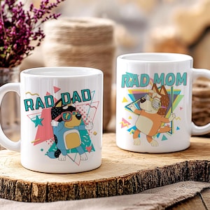 Customized Bluey Ceramic Mug, Rad Mom Mug, Mom Gift Mug, Rad Dad Bluey Mug, Heeler Family Gift, Bluey and Bingo, Gift For Dad, Bluey Cups