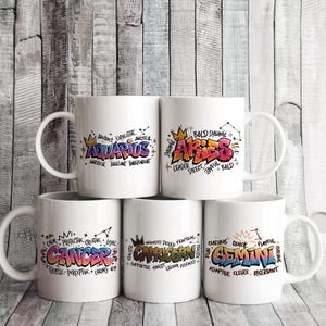 Custom Zodiac Sign Mug, Custom Graffiti Style Horoscope Coffee Cup, Personalized Astrology Gift for Her or Him, Personalized Zodiac Mug