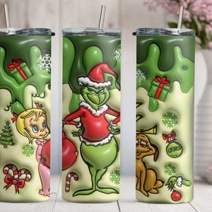 Grinch Christmas Skinny Tumbler, Cindy Lou Tumbler, Skinny Tumbler Cup with Straw & Lid, Grinch Xmas Sublimated Tumbler, Grinch Lover Gift
