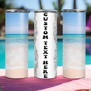 Vaso personalizado para vacaciones en la playa, vaso personalizado, vaso estrecho con pajita y tapa, vaso de verano para niñas, vaso con texto personalizado