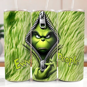 Eww People Grinch Tumbler, Grumpy Grinch Sublimated Tumbler, Skinny Tumbler Cup with Straw & Lid, 20oz Steel Tumbler, Christmas Gift Ideas