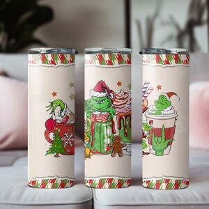 Grinch Christmas Coffee Skinny Tumbler, Coffee Lover Gift, Stainless Steel Skinny Tumbler Cup with Straw & Lid, 20oz Grinch Coffee Tumbler