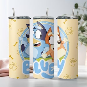 Funny Bluey Tumbler, Bluey and Bingo Tapered Tumbler, Skinny Tumbler Cup with Straw & Lid, 20oz Stainless Steel Tumbler, Christmas Gift