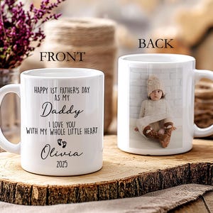 Personalized Photo Happy 1st Father’s Day Mug, Daddy Gift with Name & Year Personalized New Dad Mug, First Father’s Day Gift, Daddy Mug