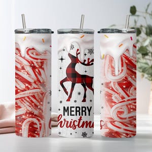 Merry Christmas Skinny Tumbler, Christmas Gift, Skinny Tumbler Cup with Straw & Lid, Christmas Sublimated Skinny Tumbler, Plaid Tumbler