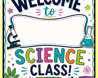 Welcome to Science Class Poster | Editable Teacher Name Classroom Sign | Middle School Science Decor