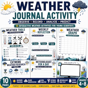 Diario de detective del clima / Actividades de seguimiento del clima / PDF imprimible / Grados 4-8