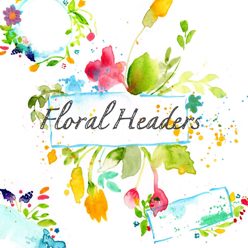 Watercolor floral headers floral art digital download | Etsy