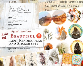 ADD ON Beautiful 6 - LENT Reading plan, Journaling Post Stamps and Stickers - digital download