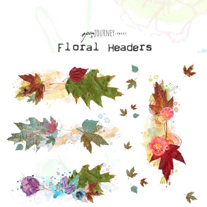 floral headers digital download for bible journaling card making floral headers