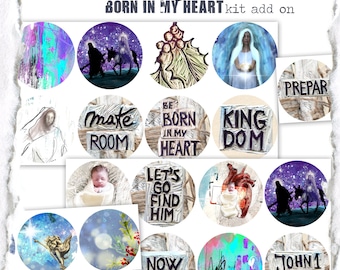 Born in my Heart- ADD ON 40 Advent round journaling stickers