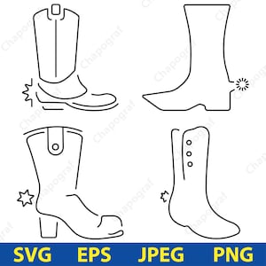 Cowboy Boots Clipart Bundle – 4 Western Boots Vector Illustrations svg eps jpeg png for Country Decor, Rodeo Designs, Cricut