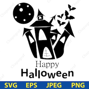 Happy Halloween Clipart Bundle, Vampire Castle, Bat Svg, Moon Png, Digital Download, Halloween Svg, Spooky Cute Art for Crafts