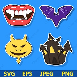 Vampire Clipart Bundle, Fangs Svg, Bat Png, Dracula Castle Cute File, Halloween Gothic Svg, Devil Clip Art, Horror Scene Svg