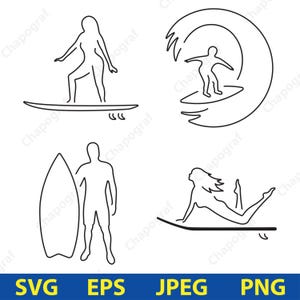 Surfing Vector Clipart Set – 4 Surfboard Illustrations svg eps jpeg png for Summer, T-Shirts & Cricut Designs
