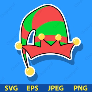Tête de lutin chapeau Svg, Png chapeau elfe, chapeau elfe vert, Noël Svg, fichier Svg Noël pour Cricut, fichier de coupe Noël, chapeau elfe imprimable