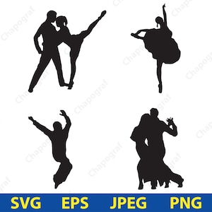ダンサーSVG、バレリーナのシルエット、ダンスSVGバンドル、ヒップホップカットファイル、ダンスクリップアート、タンゴシルエットSVG、ダンスSVG