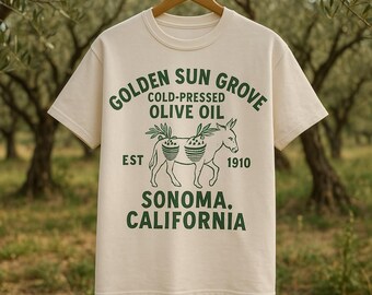 Golden Sun Grove T-Shirt, Vintage Sonoma Olive Oil Graphic Tee, Boxy Farm Shirt, California Ranch Aesthetic, Western Country Unisex Shirt