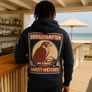 Bridgehampton Safety Matches Heavyweight Hoodie | Retro Hamptons pullover | Vintage Matchbox Graphic Sweatshirt | Graphic Hoodie