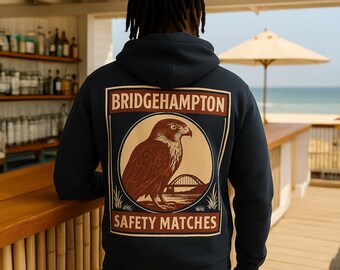 Bridgehampton Safety Matches Heavyweight Hoodie | Retro Hamptons pullover | Vintage Matchbox Graphic Sweatshirt | Graphic Hoodie