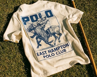 East Hampton Polo Club Vintage Graphic T-Shirt | Hamptons-Inspired Retro Polo Style | Luxe Comfort Blank | Summer Beach Style