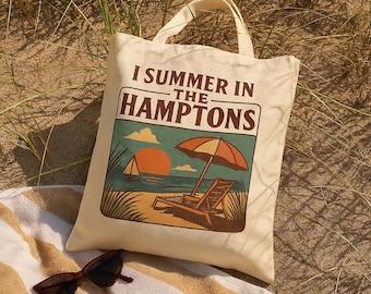 Hamptons Canvas Tote Bag | Luxury Beach Gift | I Summer in the Hamptons tote, Vintage Hamptons Style, Preppy Summer Accessory
