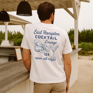 East Hampton Cocktail Lounge T-Shirt | Vintage Summer Bar Tee | Retro Hamptons Shirt | Beach Town Merch | Bar Graphic Tee