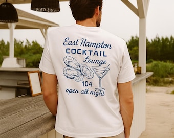 East Hampton Cocktail Lounge T-Shirt | Vintage Summer Bar Tee | Retro Hamptons Shirt | Beach Town Merch | Bar Graphic Tee