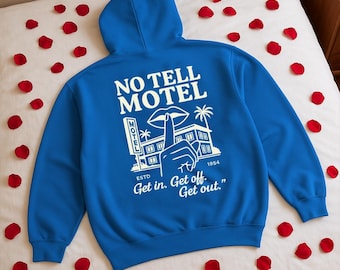 Bluza z kapturem No Tell Motel | Bluza z kapturem Premium Retro Motel | Odważny graficzny sweter hotelowy | Bezczelny design Mid Century | Sweter inspirowany stylem vintage