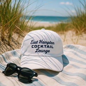 East Hampton Cocktail Lounge Hat | Hamptons Summer Chic Baseball Cap | Embroidered Dad Hat | Coastal Preppy Beach Style