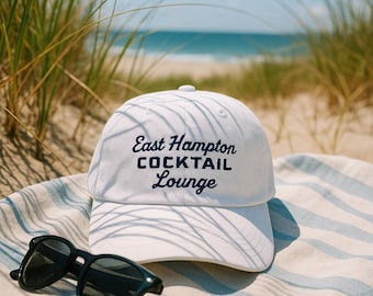 East Hampton Cocktail Lounge Hat | Hamptons Summer Chic Baseball Cap | Embroidered Dad Hat | Coastal Preppy Beach Style