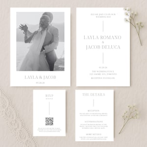 Wedding Invitation Set Template, Canva, Minimalist Wedding Invitations, Modern Invite, RSVP & Details Cards, Editable Wedding Stationery