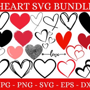 Heart Svg Bundle, Heart Doodle Svg, Hand Drawn Heart Svg, Heart Clipart, Valentine Day Heart Svg, Instant Download, Love Svg, Love Clipart