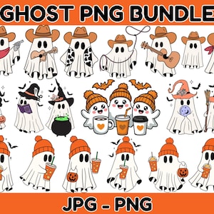 Cute Ghost Halloween svg Bundle, Retro Ghost png, Retro Floral Ghost png, Dog Ghost svg, Ghost Reading svg, Spooky Season, Halloween png