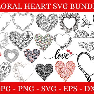 Blumenherz Kranz svg, Blumenherz svg, Valentinstag Clipart, Blumenherz-T-Shirt, Blumenherz-Papierschnittdatei, Herz SVG für Cricut