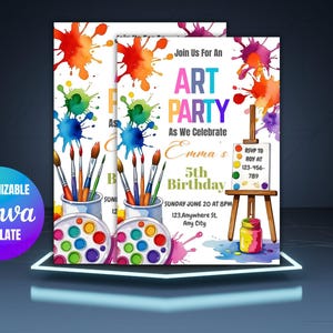 Editable Art Birthday Party Invitation, Art in Party Birthday Party Invite, Art Painting Artist Birthday Mobile Invitation