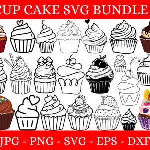 Cupcake SVG, Cake Cut file, Cupcake bundle svg, jpg ,png, Sweets svg, Cupcake Outline SVG, Birthday svg, Cupcake clipart Instant download